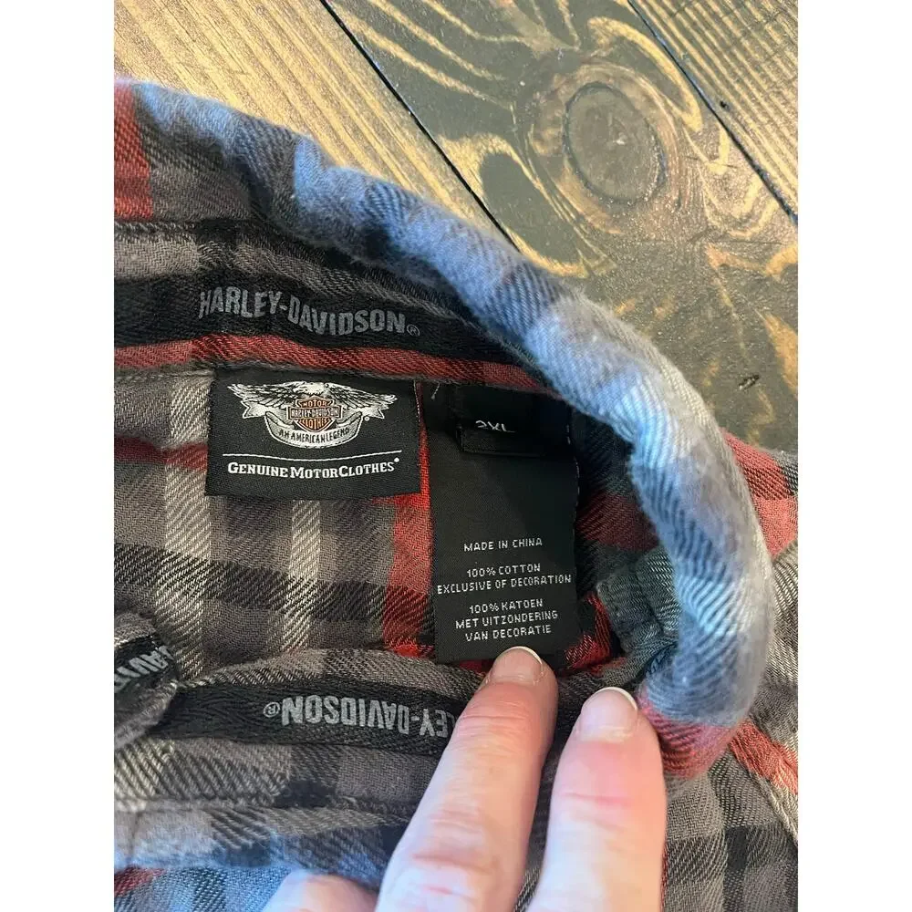 Harley Davidson Embroidered Biker Core Button Up Shirt Men XL Grunge Y2K Riding
